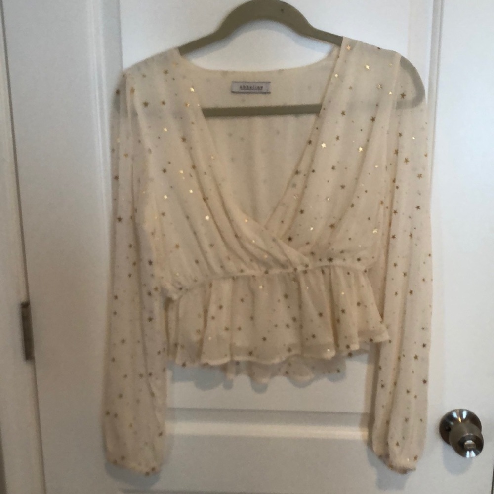 Cream Sheer Abbeline Long Sleeve Top with Stars